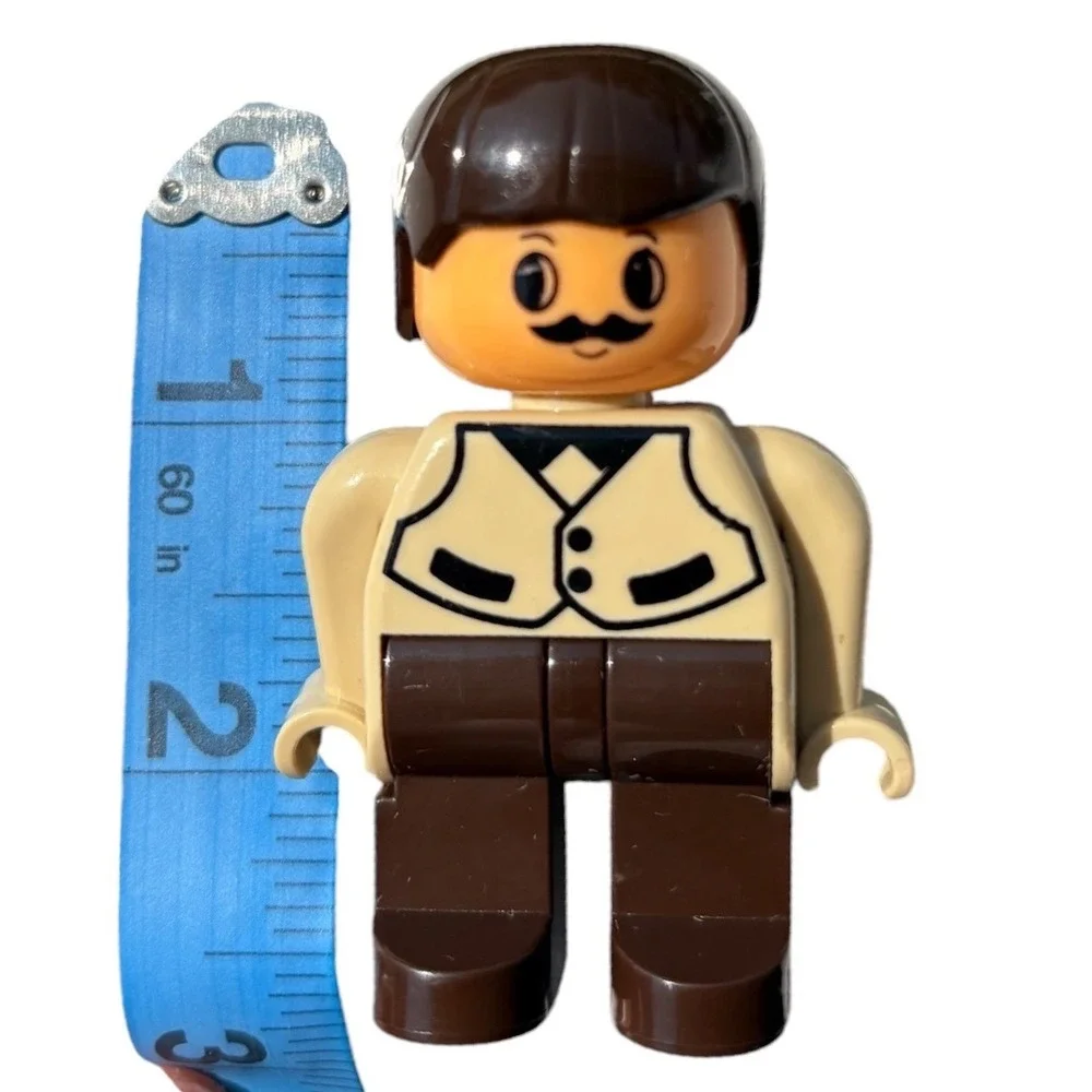 Vintage Duplo Lego Figure 90s Town Community Man Mustache Brown Vest 2.5 Inch